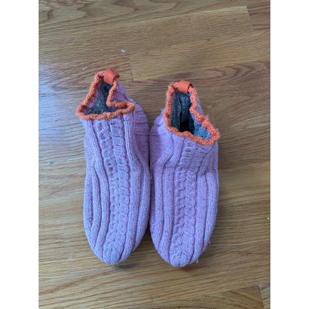 Bombas Pink Cable Knit Gripper Slippers Orange Trim Non-Slip Size M Women Mens